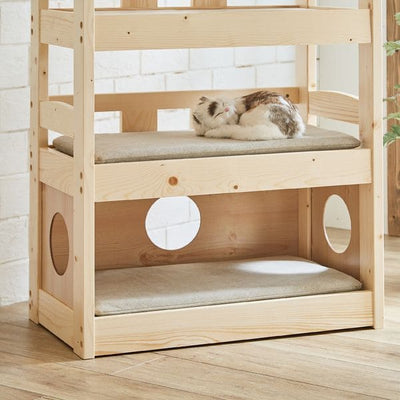 北欧パイン材を使用した小屋付き５段ペットベッド | キャットタワー 猫 猫用 ペット用ベッド ネコ キャットベッド ペット用品 ペットベッド ナチュラル デザイン 北欧 パイン材 木製 すのこ式 おしゃれ かわいい 可愛い キャット ねこ ねこちゃん 小屋付き 秘密基地 ハシゴ付