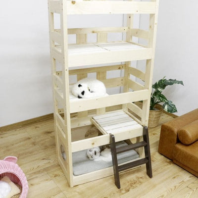 北欧パイン材を使用した小屋付き５段ペットベッド | キャットタワー 猫 猫用 ペット用ベッド ネコ キャットベッド ペット用品 ペットベッド ナチュラル デザイン 北欧 パイン材 木製 すのこ式 おしゃれ かわいい 可愛い キャット ねこ ねこちゃん 小屋付き 秘密基地 ハシゴ付