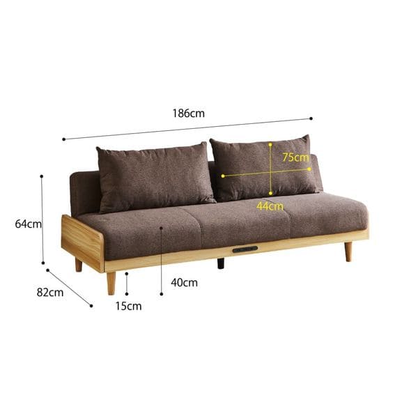 バフィン | ソファーベッド ソファベッド コンセント付き ソファー ファブリック リクライニング 木脚 リビング おしゃれ 北欧 天然木フレーム クッション付き 2口コンセント USBポート 便利 ナチュラル モダン 2WAY お掃除ロボット 脚高15cm ロータイプ クッション 天然木