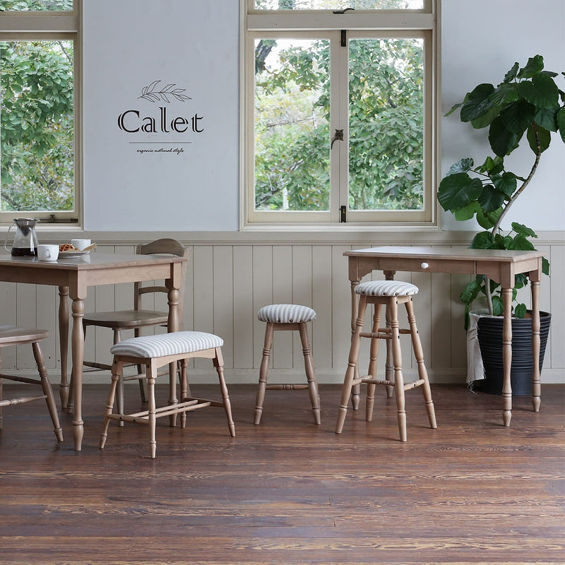 Calet ベンチ BENCH スツール CAC-3612 座面幅46cm 天然木 ラバーウッド 麻糸 帆布 キャンバス生地 ストライプ アイボリー ベージュ 白 組立品 玄関 リビング 寝室 椅子 チェア チェアー アンティーク風 おしゃれ シンプル かわいい