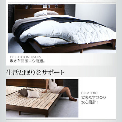 ベッド セミダブル スタンダードポケットコイルマットレス付き ベッドフレーム bed ベット ベッド すのこ 通気性 棚・コンセント付き デザインすのこベッド Morgent