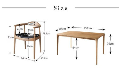 天然木オーク無垢材 北欧デザイナーズ ダイニングセット C.K. シーケー 5点セット テーブル+チェア4脚 W150