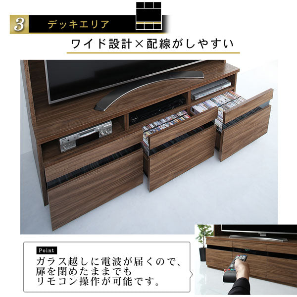 ハイタイプテレビボード テレビボード+ガラス扉キャビネット×2 テレビ台 ハイタイプ ウォールナット TV台 55型 55インチ 55v型 大型テレビ 収納 収納付き 棚 引き出し 壁面収納 背面コード ガラス扉 キャビネット