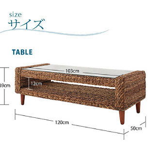 アジアンテーブル W120cm  ローテーブル アバカ アジア アジアン テーブル ガラス 茶色 ブラウン リゾート 机 ラタン