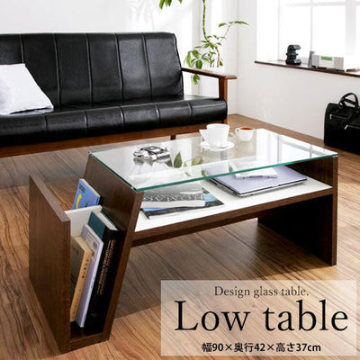 ローテーブル サイドラック機能付き センターテーブル コーヒーテーブル 木製 ガラステーブル シンプル レトロ モダン アンティーク テーブル