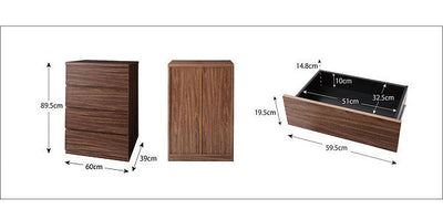 A：2点セット 4段チェスト 木製 収納 収納家具 シンプル モダン リビング 家具 引出し ウォルナット調 衣類 衣服 洋服 省スペース 整理