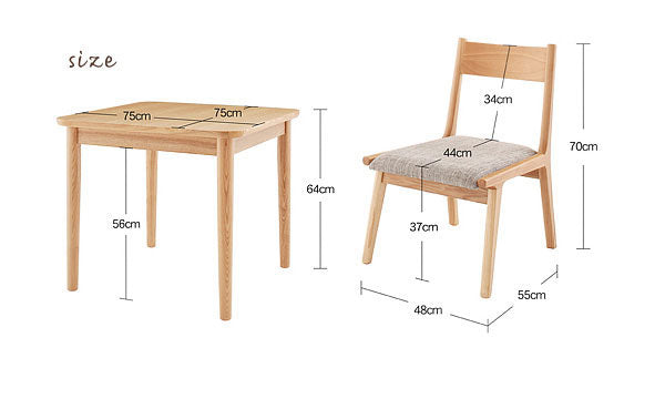 ダイニングテーブル3点セット テーブルW75cm＋チェア2脚  家具 天然木 ロースタイル ダイニング家具 テーブルW75