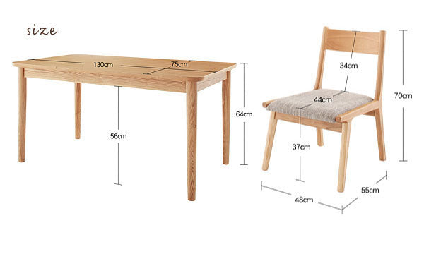 ダイニングテーブル5点セット テーブルW130cm＋チェア4脚  家具 W130 天然木 ロースタイル ダイニング家具 テーブルW130 椅子 セット