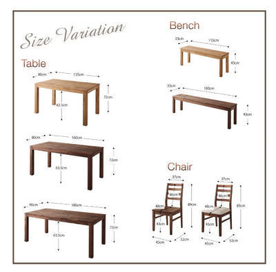 ダイニング4点セット テーブル W135cm ＋チェア2脚＋ベンチ W115cm カラー：オーク | ダイニング 天然木 テーブル W135 総無垢 オーク 無垢