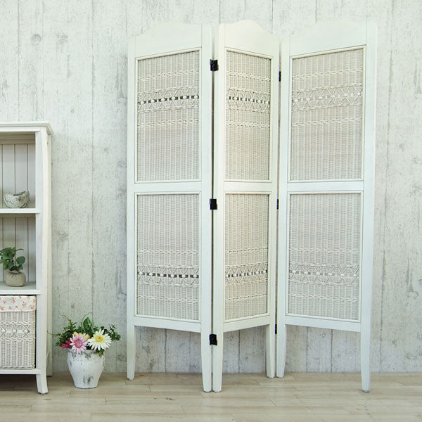 3連パーテーション アンティークホワイト系 衝立 間仕切り 日よけ