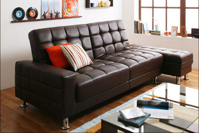 ソファベッド ブラウン  2人掛け ソファベッド ソファ 多機能 ベッドにもなる デザイナーズ家具のようなたたずまい キルティング加工 スタイリッシュ シンプル すっきり 使い方自由 アレンジ自由