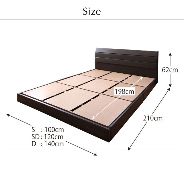 すのこベッド ボンネルコイルマットレス付き ダブル  ベッド すのこ 上質なレザー仕上げ 高級感 重厚感 棚・コンセント付き 精錬されたフォルム スリムでシンプルな棚