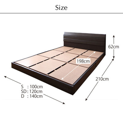 すのこベッド ボンネルコイルマットレス付き セミダブル  ベッド すのこ 上質なレザー仕上げ 高級感 重厚感 棚・コンセント付き 精錬されたフォルム スリムでシンプルな棚