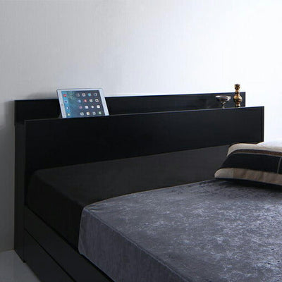 シングル 棚・コンセント・収納付きベッドフレーム ブラック 棚付き コンセント付き 収納ベッド 収納機能付き 収納付き シングルサイズ シングルベッド シングルベット