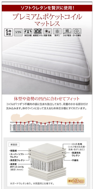 セミダブル マットレス付きベッド プレミアムポケットコイルマットレス ロースタイル 棚コンセント付き ベッド マットレス付き 寝具  おしゃれ