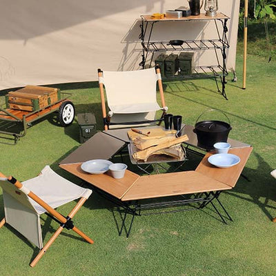 送料無料 アウトドアテーブル ウッドトップ 3台セット キャンプ レジャーテーブル ローテーブル 木製 ピクニックテーブル テーブル ヘキサテーブル アウトドア 大型テーブル ピクニック バーベキュー BBQ