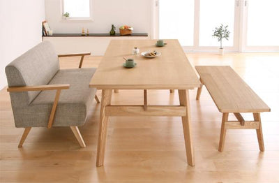 ダイニング3点セットBタイプ テーブル+2Pソファ1脚+ベンチ1脚 ダイニングテーブルセット 4人掛け 4人 天然木 木製 160 北欧 おしゃれ ダイニング 大きい 机 食卓テーブル ゆったり 木製テーブル 長方形