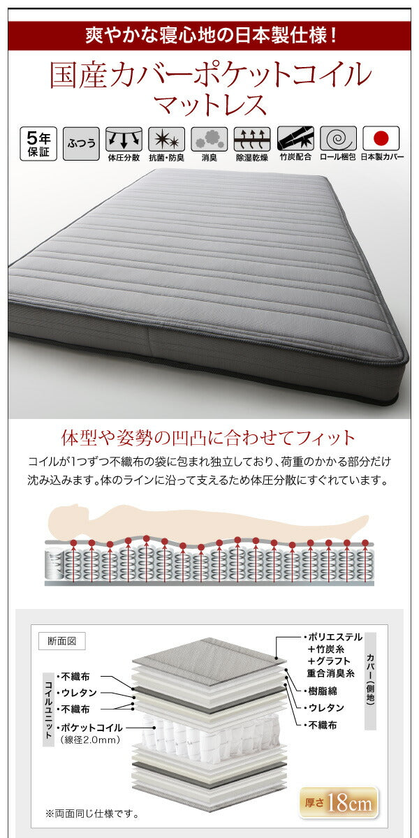 ベッド シングル 国産カバーポケットコイルマットレス付き ベッドフレーム bed ベット ベッド すのこ 通気性 棚・コンセント付き デザインすのこベッド Morgent