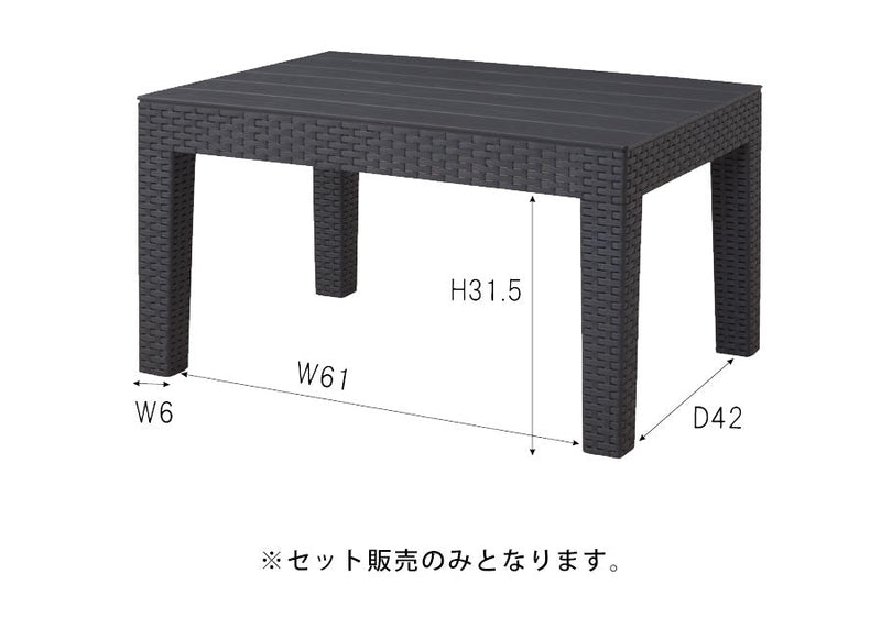 ガーデンリビング 4点セット 1Ｐソファ×2 2Ｐソファ×1 テーブル×1 ラタン調 ブラック ホワイト テラス プラスチック リゾート アジアン ソファー 軽量 庭 ダイニング ベランピング プラスチック